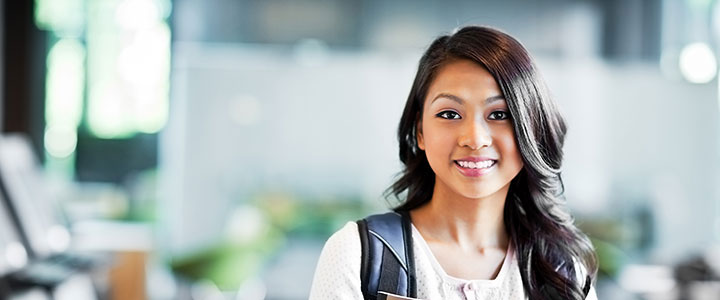 A college girl smiling