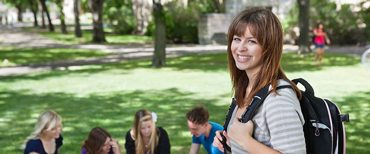 A college girl smiling