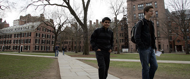 students in front of university