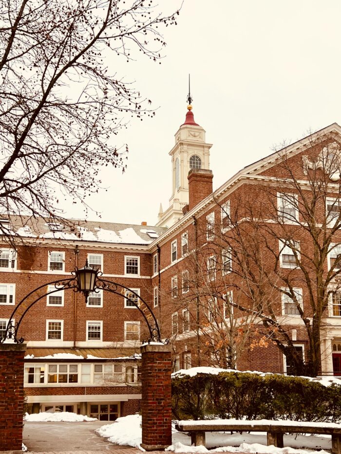 University building in the snow