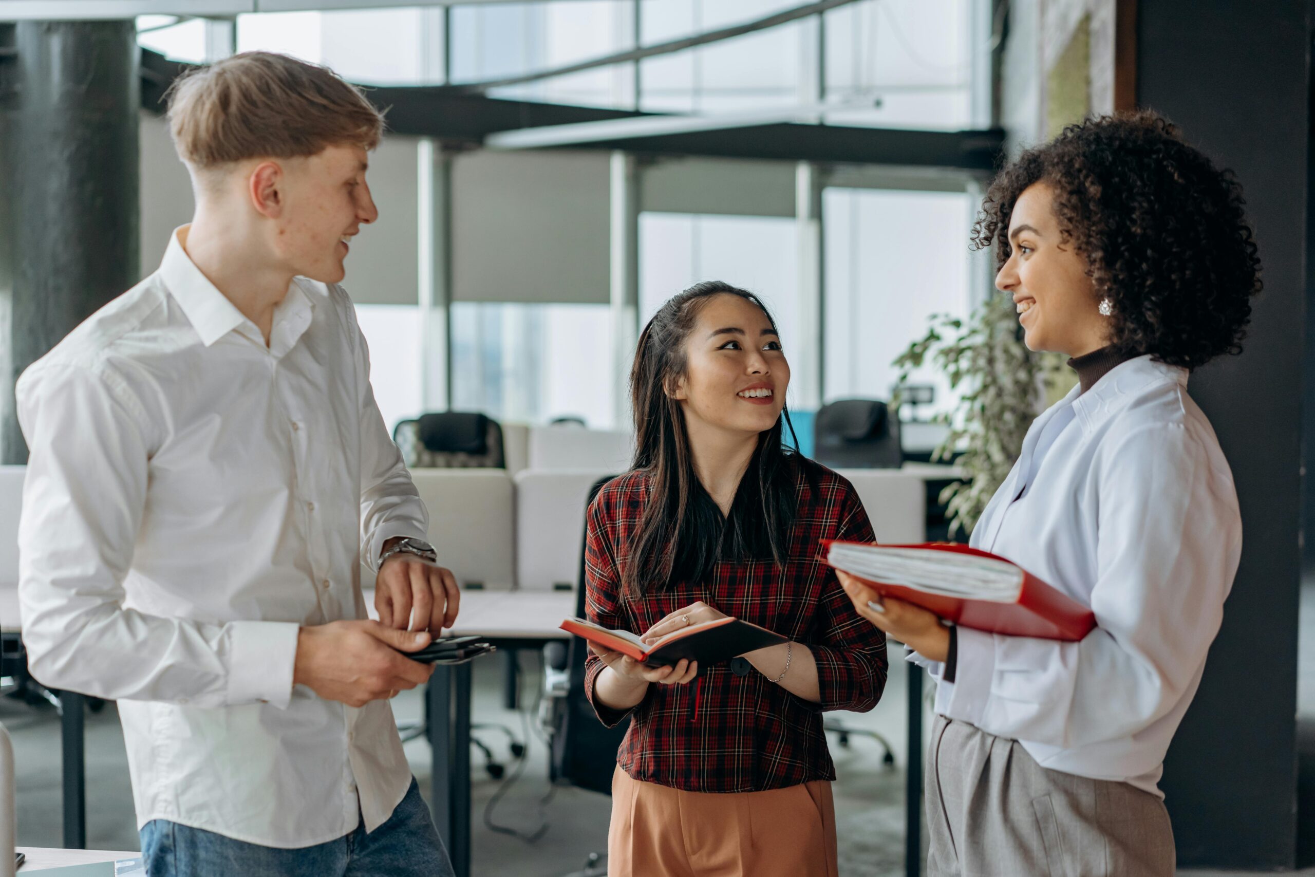Cheerful Coworkers Talking